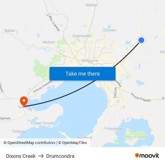 Dixons Creek to Drumcondra map