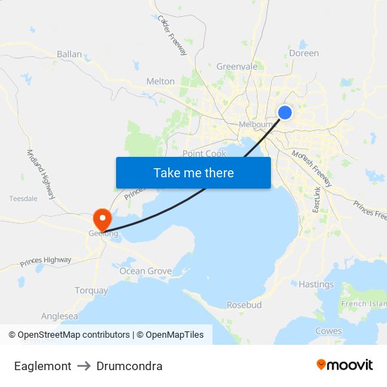 Eaglemont to Drumcondra map