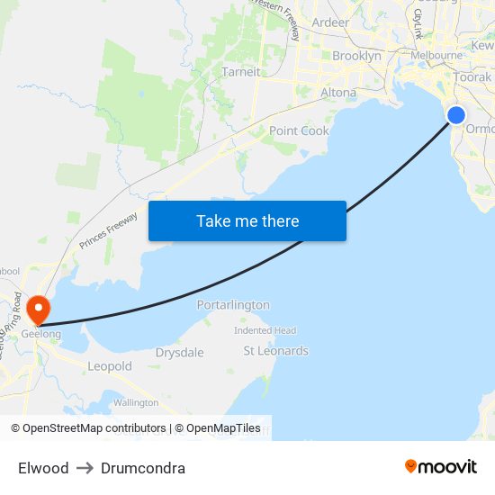 Elwood to Drumcondra map