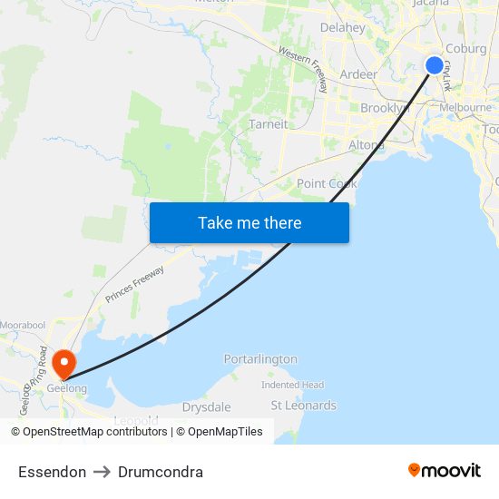 Essendon to Drumcondra map