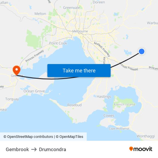 Gembrook to Drumcondra map