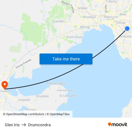 Glen Iris to Drumcondra map