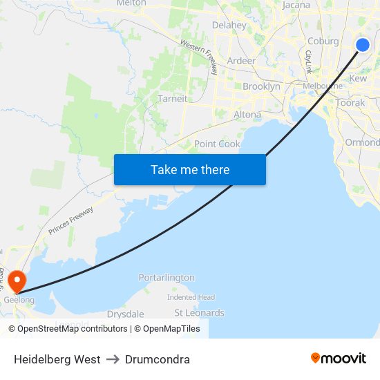 Heidelberg West to Drumcondra map