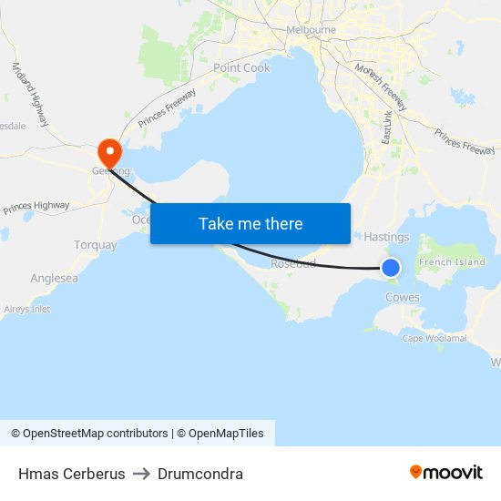 Hmas Cerberus to Drumcondra map