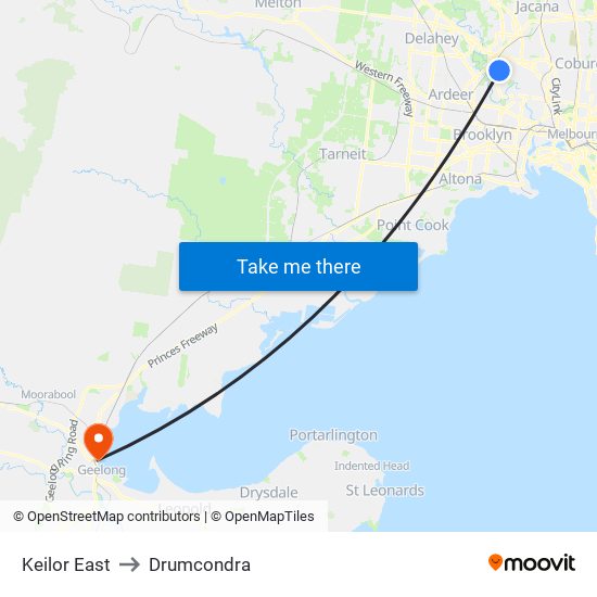 Keilor East to Drumcondra map