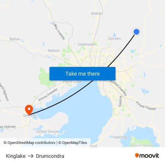 Kinglake to Drumcondra map