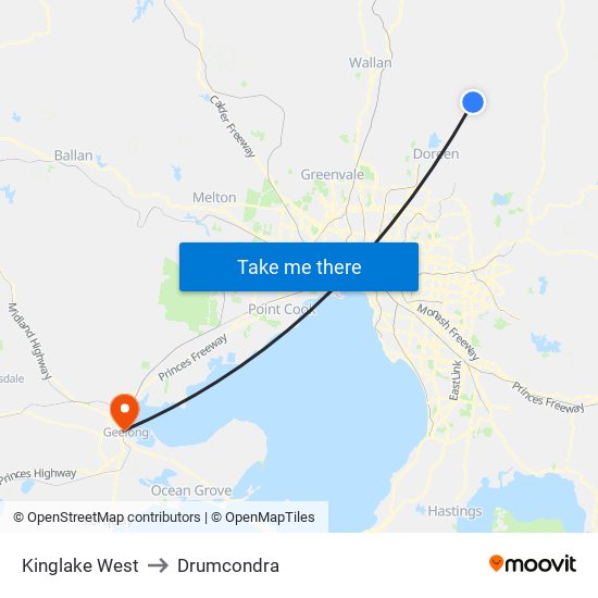 Kinglake West to Drumcondra map