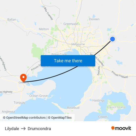 Lilydale to Drumcondra map