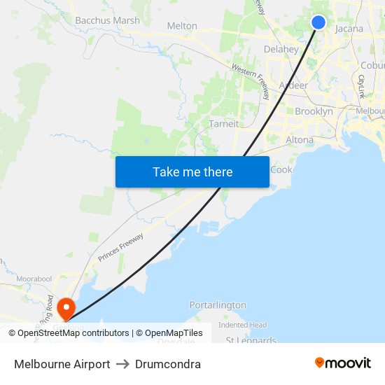 Melbourne Airport to Drumcondra map