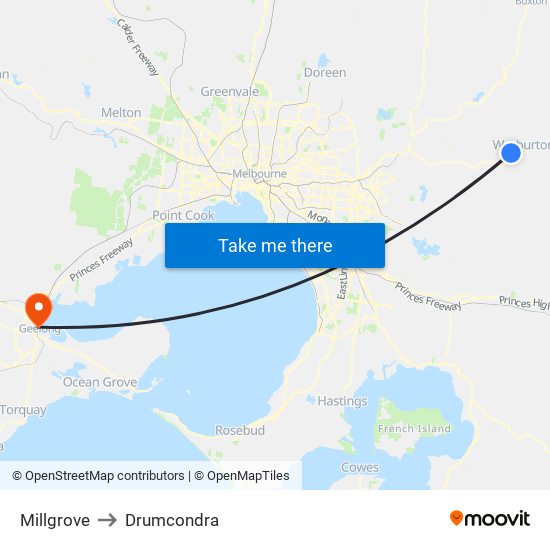 Millgrove to Drumcondra map