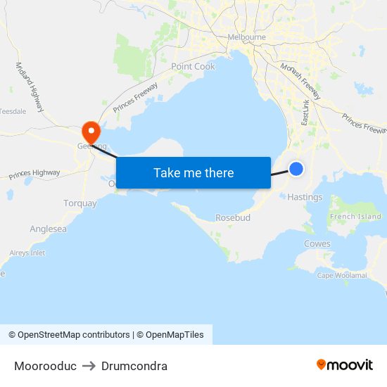 Moorooduc to Drumcondra map