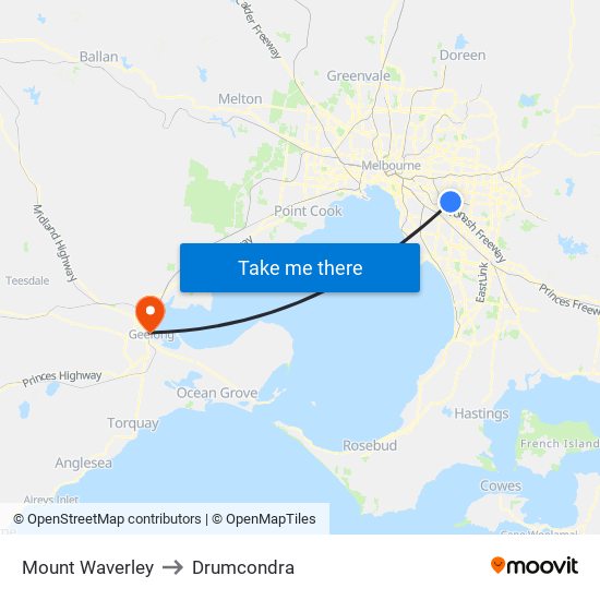 Mount Waverley to Drumcondra map