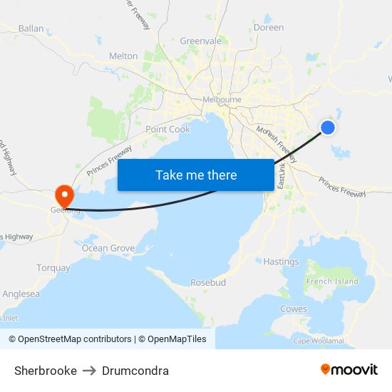 Sherbrooke to Drumcondra map