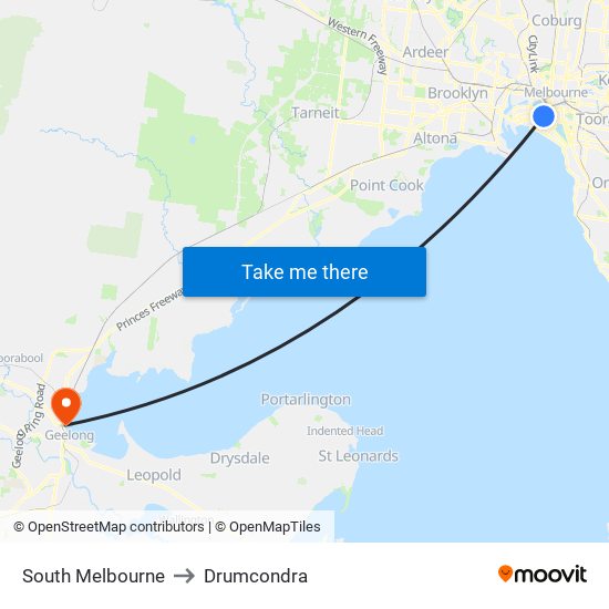 South Melbourne to Drumcondra map