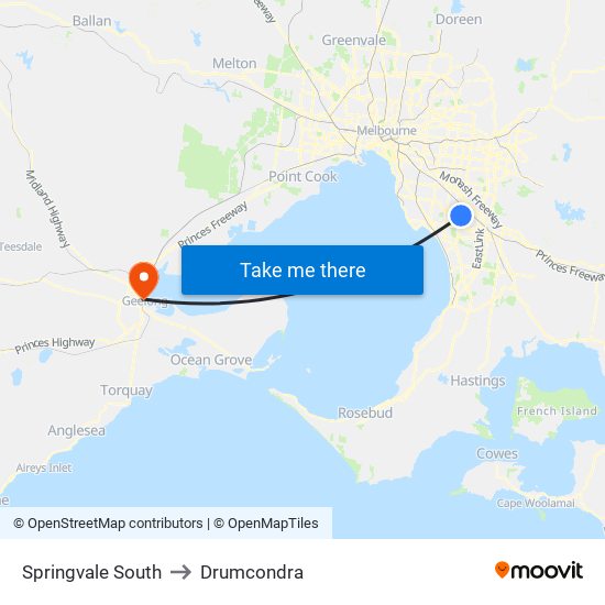 Springvale South to Drumcondra map