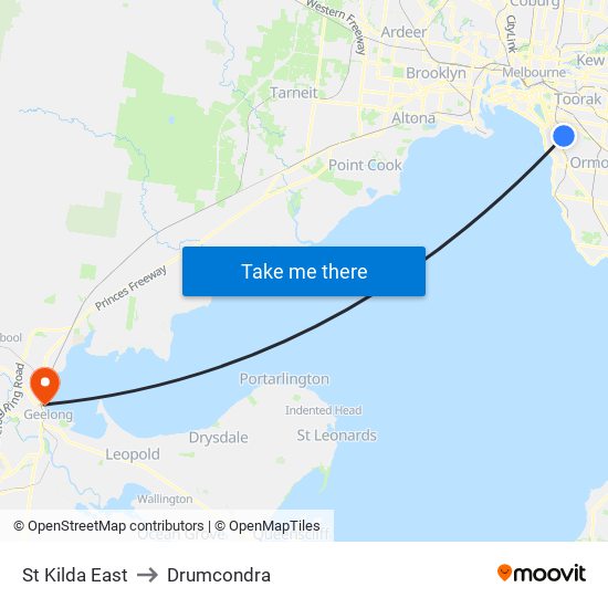 St Kilda East to Drumcondra map