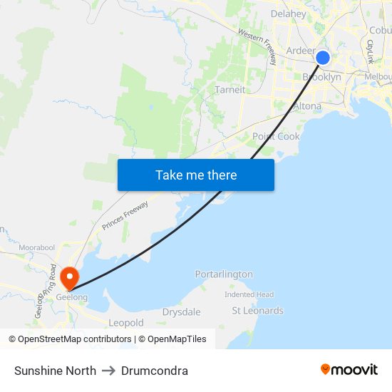 Sunshine North to Drumcondra map