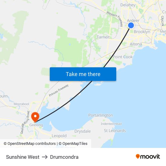 Sunshine West to Drumcondra map