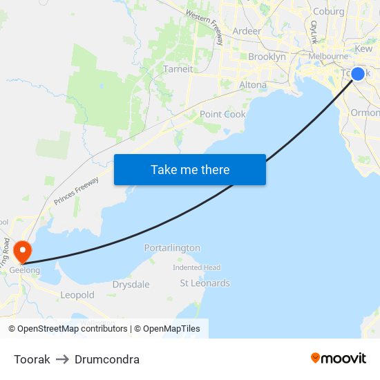 Toorak to Drumcondra map