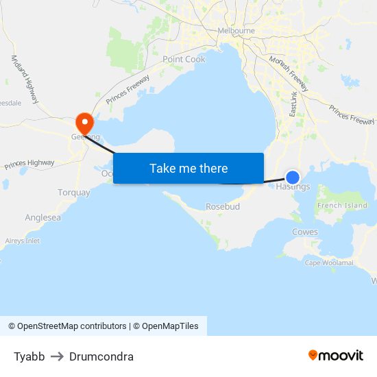 Tyabb to Drumcondra map