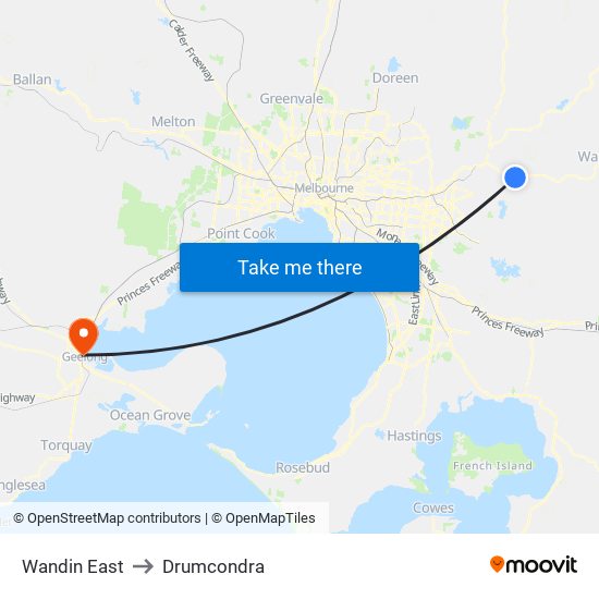 Wandin East to Drumcondra map