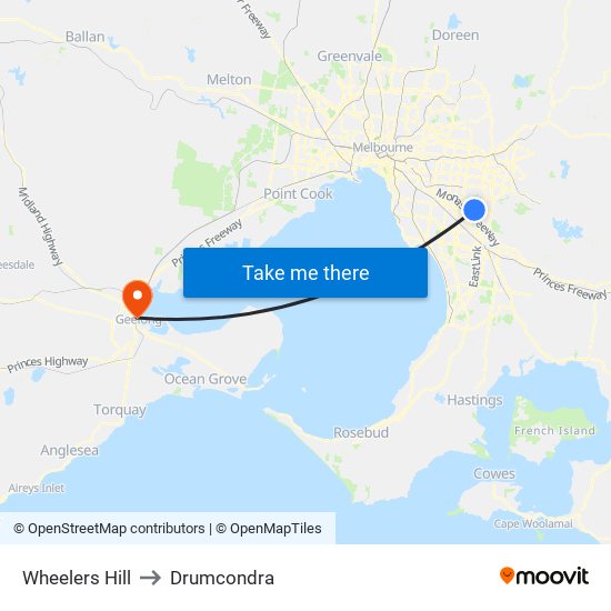 Wheelers Hill to Drumcondra map