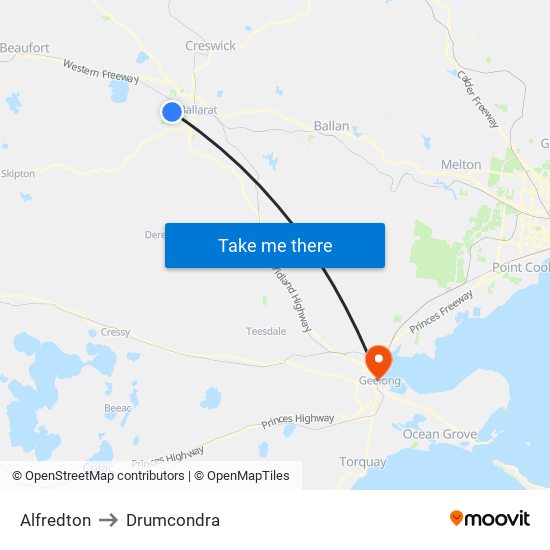 Alfredton to Drumcondra map