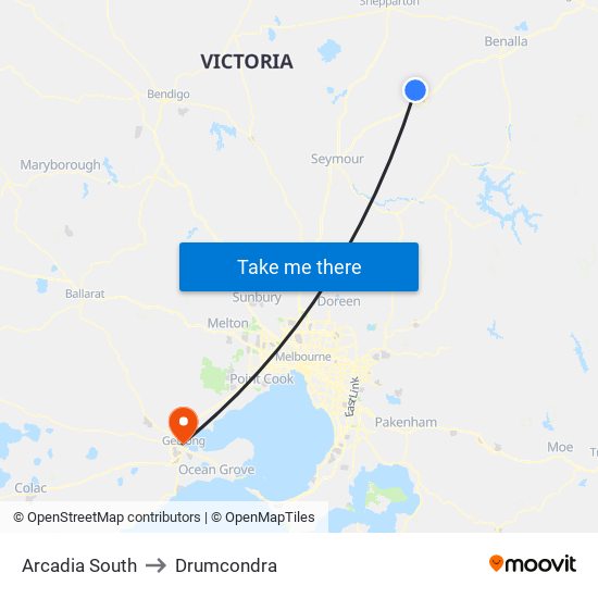 Arcadia South to Drumcondra map