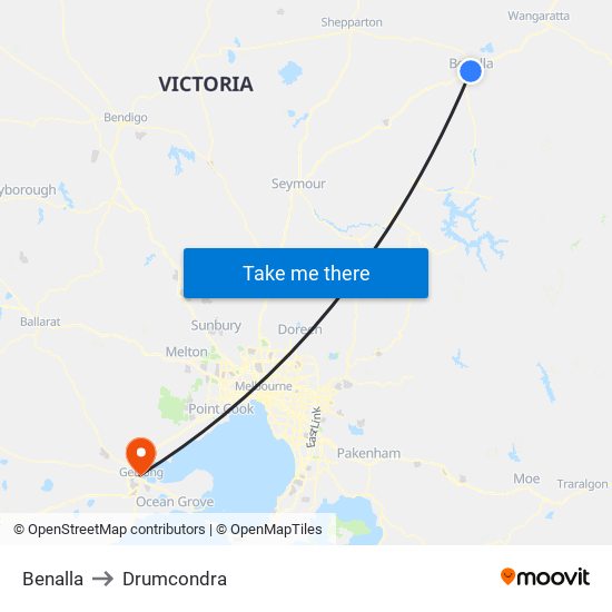 Benalla to Drumcondra map