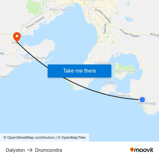 Dalyston to Drumcondra map