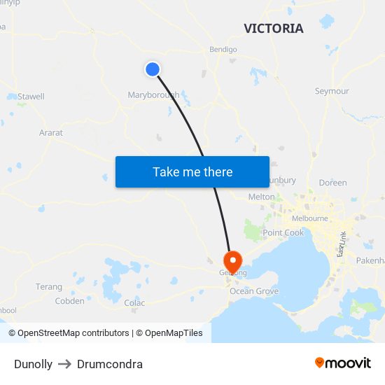 Dunolly to Drumcondra map