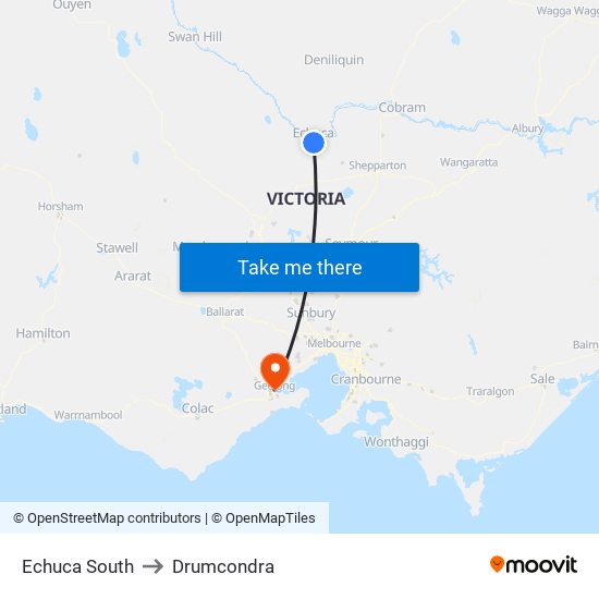 Echuca South to Drumcondra map