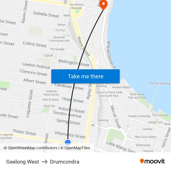 Geelong West to Drumcondra map