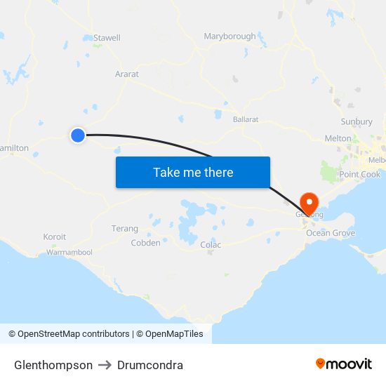 Glenthompson to Drumcondra map