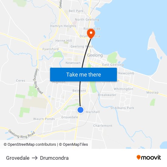 Grovedale to Drumcondra map