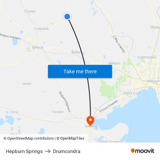 Hepburn Springs to Drumcondra map