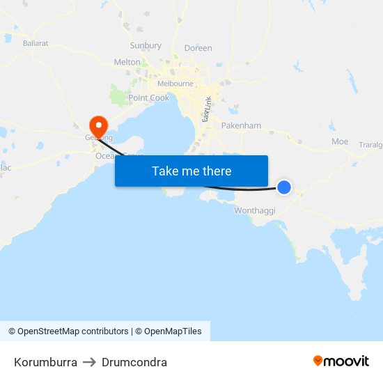 Korumburra to Drumcondra map