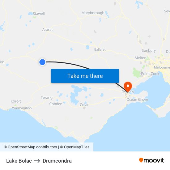 Lake Bolac to Drumcondra map