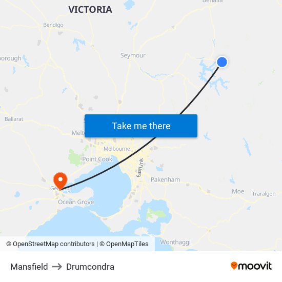 Mansfield to Drumcondra map