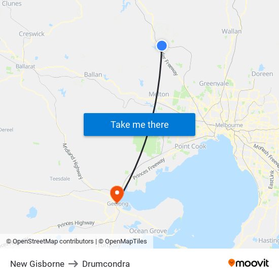 New Gisborne to Drumcondra map