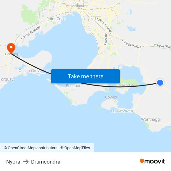 Nyora to Drumcondra map