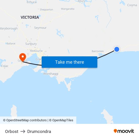 Orbost to Drumcondra map