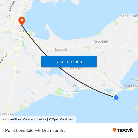 Point Lonsdale to Drumcondra map