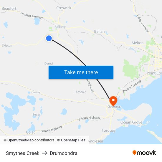 Smythes Creek to Drumcondra map