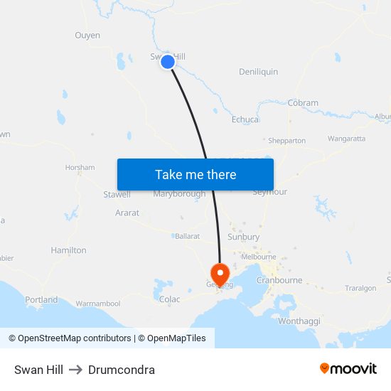 Swan Hill to Drumcondra map