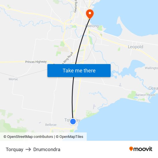 Torquay to Drumcondra map