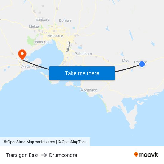 Traralgon East to Drumcondra map