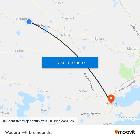 Waubra to Drumcondra map