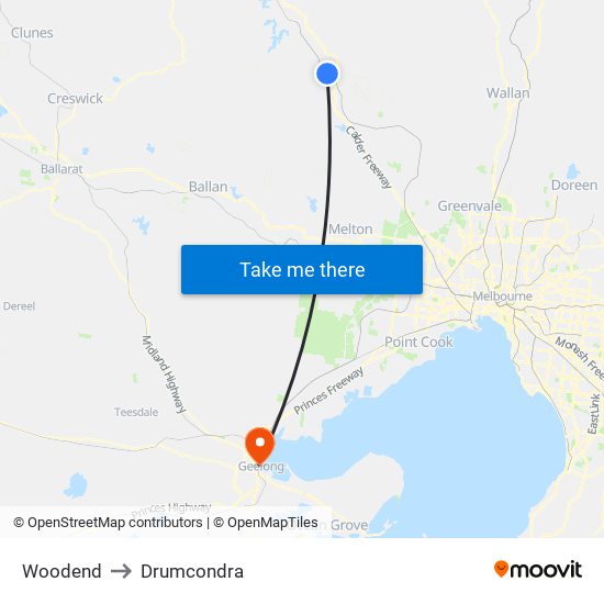 Woodend to Drumcondra map