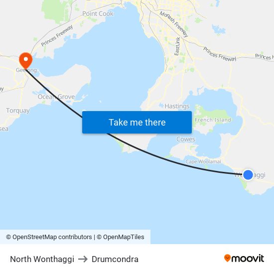 North Wonthaggi to Drumcondra map